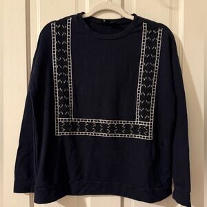 Lumiere navy and white embroidered long sleeve top sweater sweatshirt crew neck